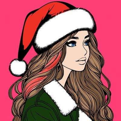 realistic girl in santa hat