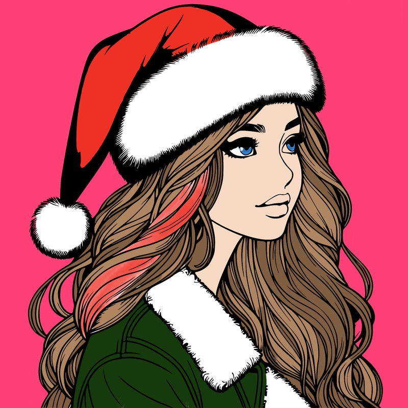 realistic girl in santa hat