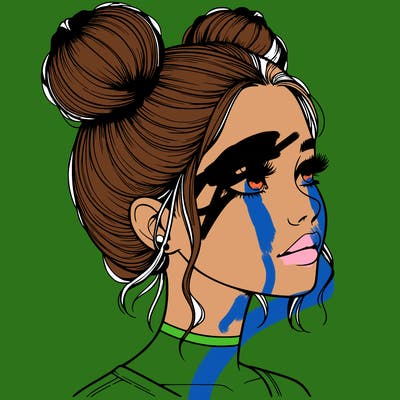 realistic girl with buns on the top of her head