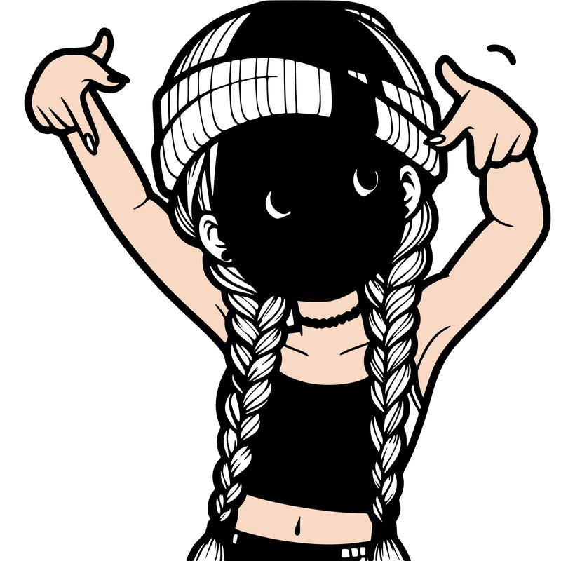 realistic teenage girl with braids and a beanie and crop top doing 🫶🏼