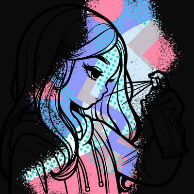 a realistic girl spray painting