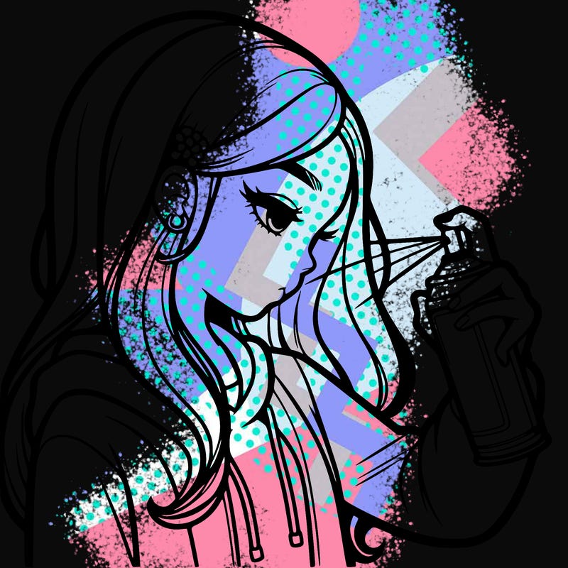 a realistic girl spray painting