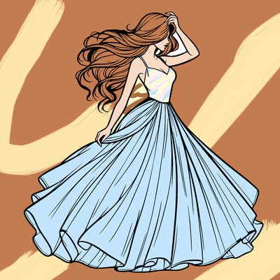 realistic woman with dress flowing in the wind