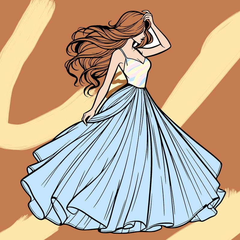 realistic woman with dress flowing in the wind