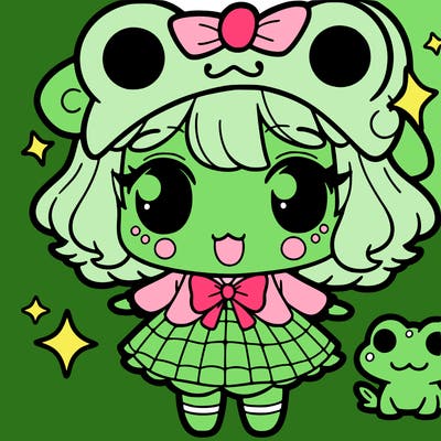 a cute girl with a frog like outfit