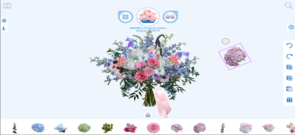 Flower Architect - A digital interface for designing a custom floral bouquet with various flower selections and editing tools