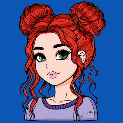 realistic girl with two buns in her hair