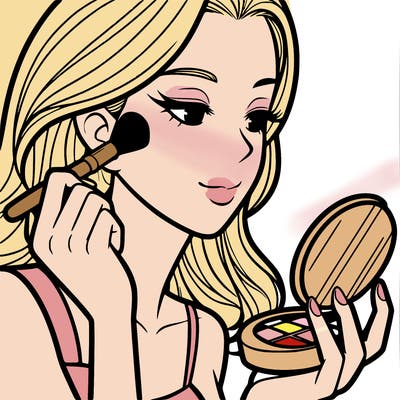 little girl putting on makeup