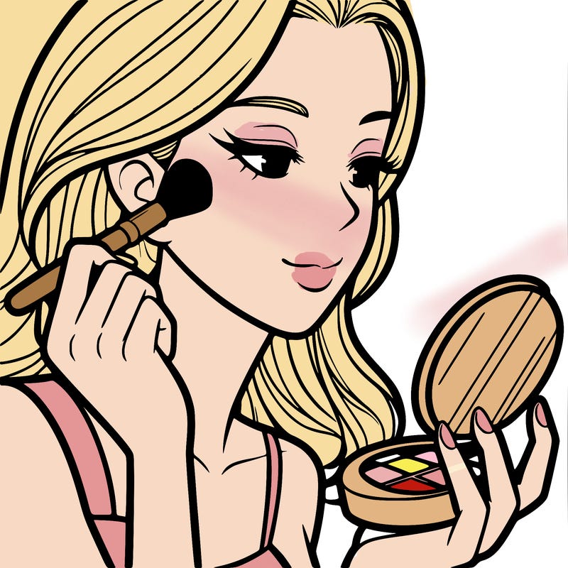 little girl putting on makeup