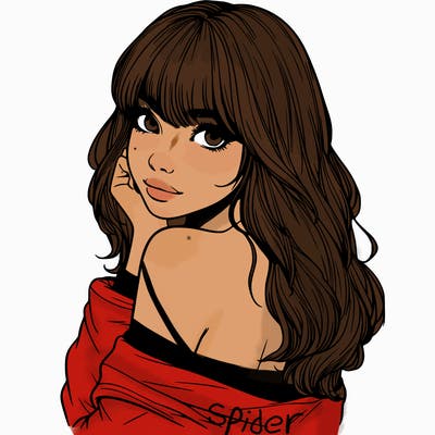 realistic girl with bangs looking over her shoulder