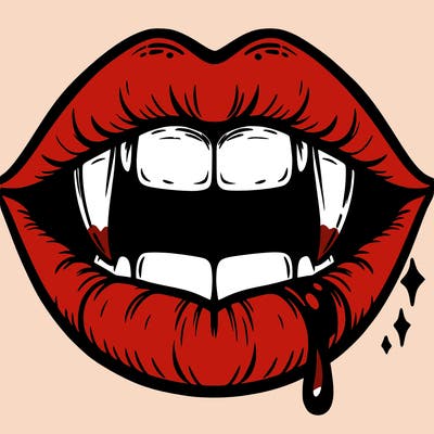 lips with vampire teeth