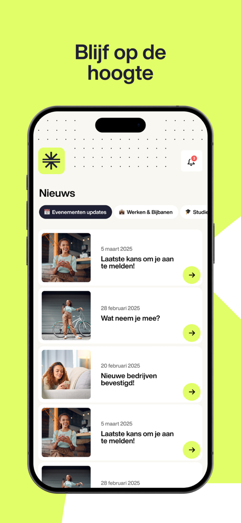Tomorrow Talents - Tomorrow Talents app news feed with career updates and event filters for students