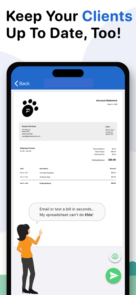 Giggy Bank - Income Tracker - A professional client account statement shown on a mobile device within the Giggy Bank app