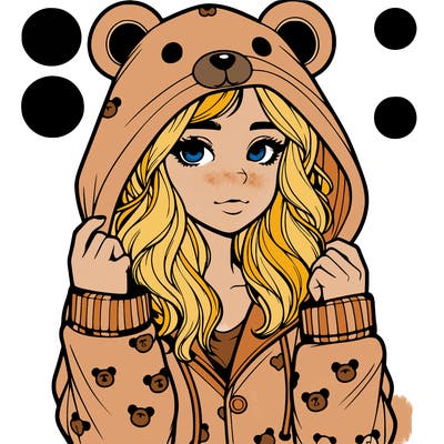 realistic girl in a animal pjs hoodie