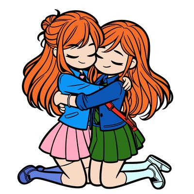 two girls hugging