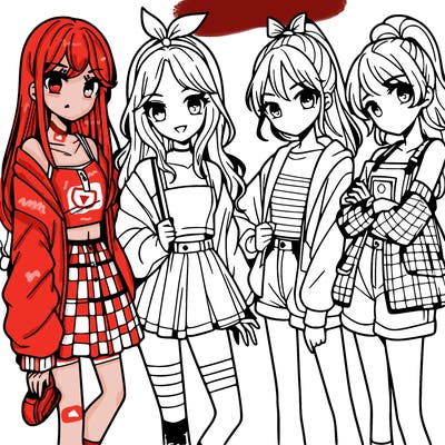 teen manga girls group of 4
