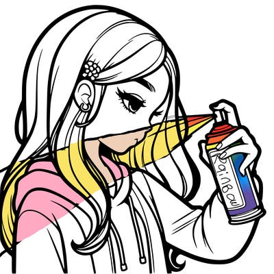 a realistic girl spray painting