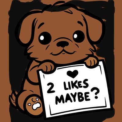 a puppy holding a sign that says 2 likes maybe?
