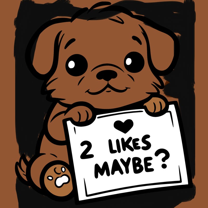 a puppy holding a sign that says 2 likes maybe?