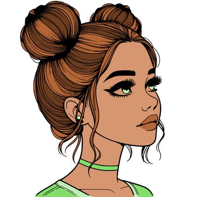 realistic girl with buns on the top of her head