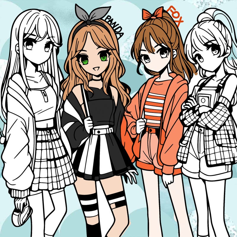 teen manga girls group of 4