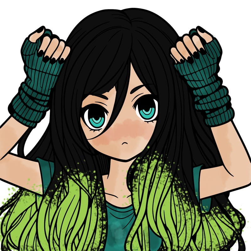 long haired girl with fingerless gloves