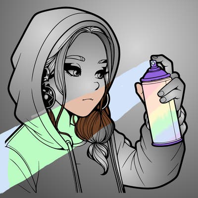 a realistic girl, spray painting