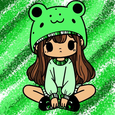 a girl wearing a frog hat and some frog socks