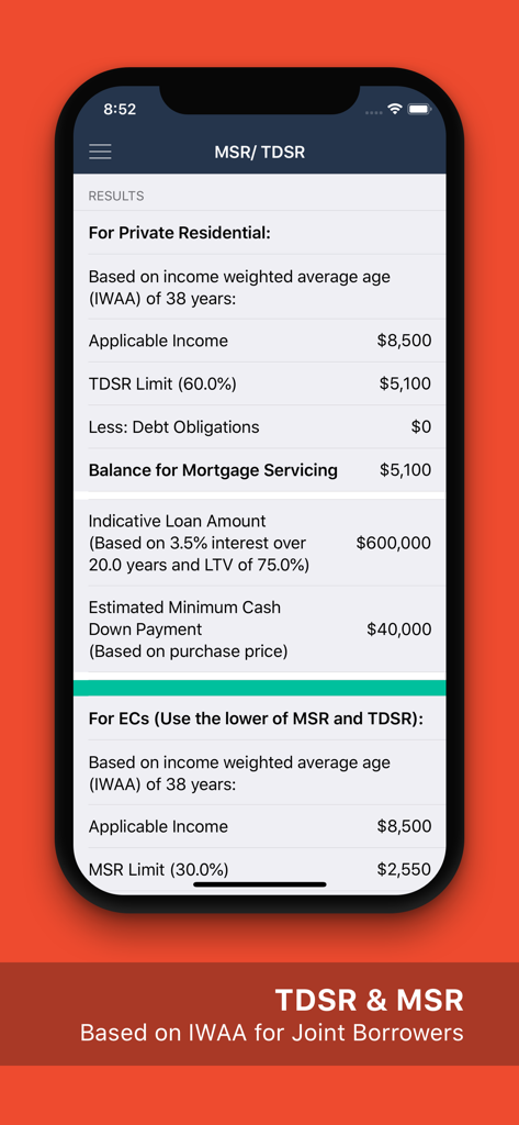 SG Property Toolkit PRO - SG Property Toolkit PRO app interface showing mortgage debt servicing ratio and loan amount calculations