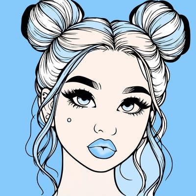realistic girl with two buns on her hair and lips
