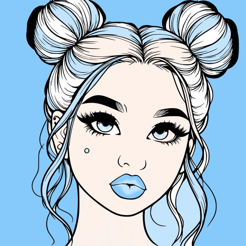 realistic girl with two buns on her hair and lips