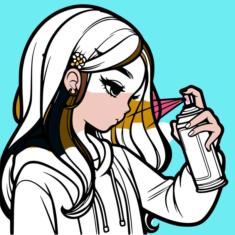 a realistic girl spray painting