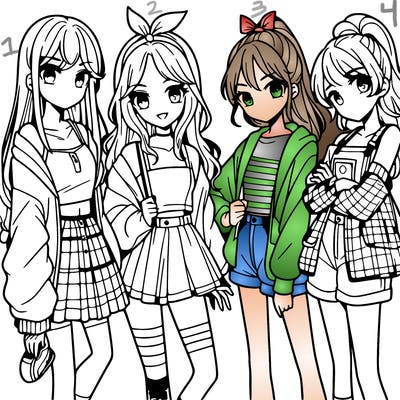 teen manga girls group of 4