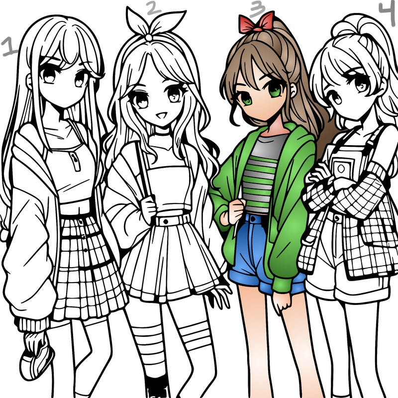 teen manga girls group of 4