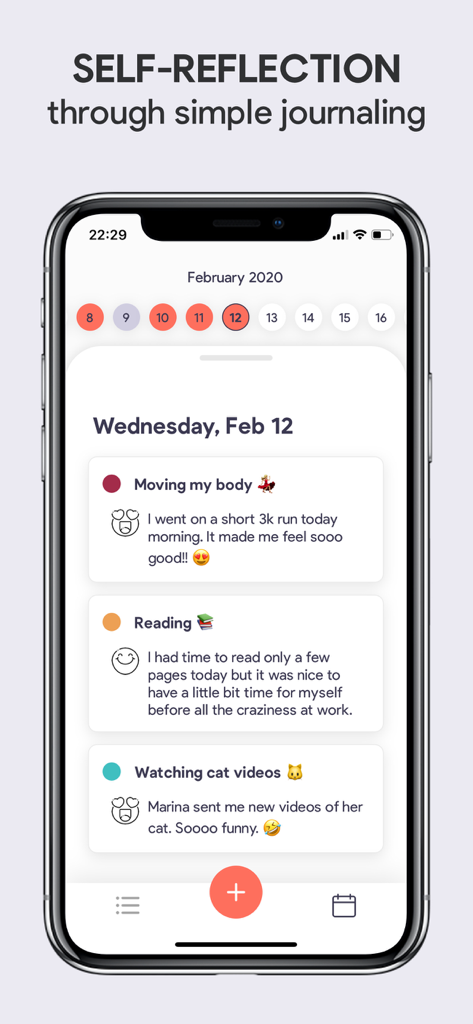 Sparkle: Self-Care Checklist - Sparkle app interface showing self care journal entries for physical activity reading and leisure