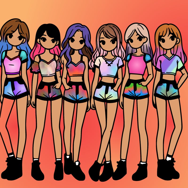 a group of girls wearing crop tops and shorts