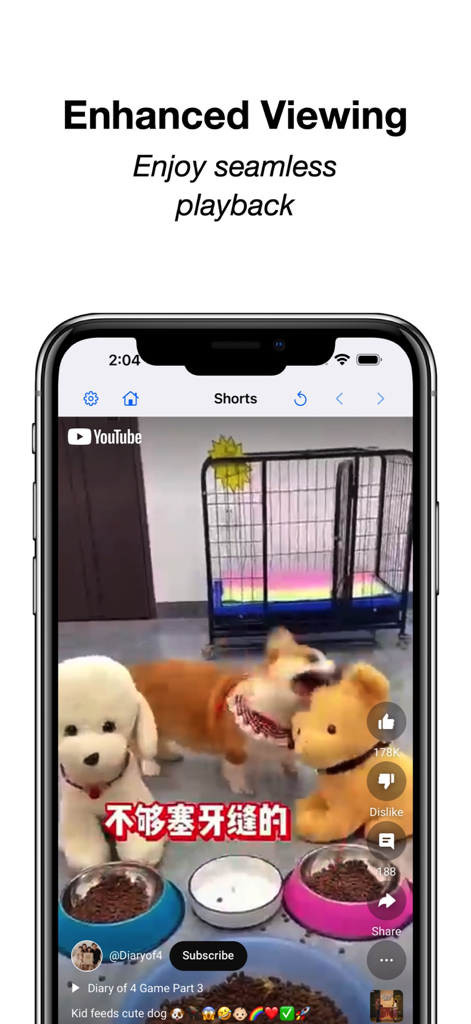 CarTube app interface showing enhanced YouTube Shorts playback on a smartphone