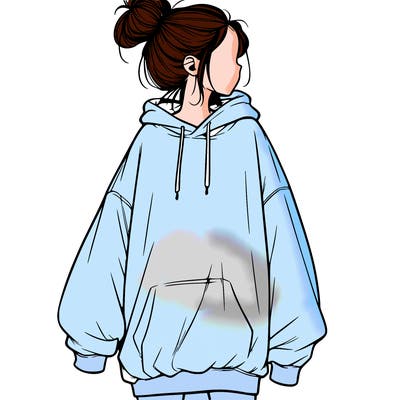 realistic girl with a oversized sweatshirt on and a bun