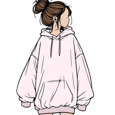 realistic girl with a oversized sweatshirt on and a bun
