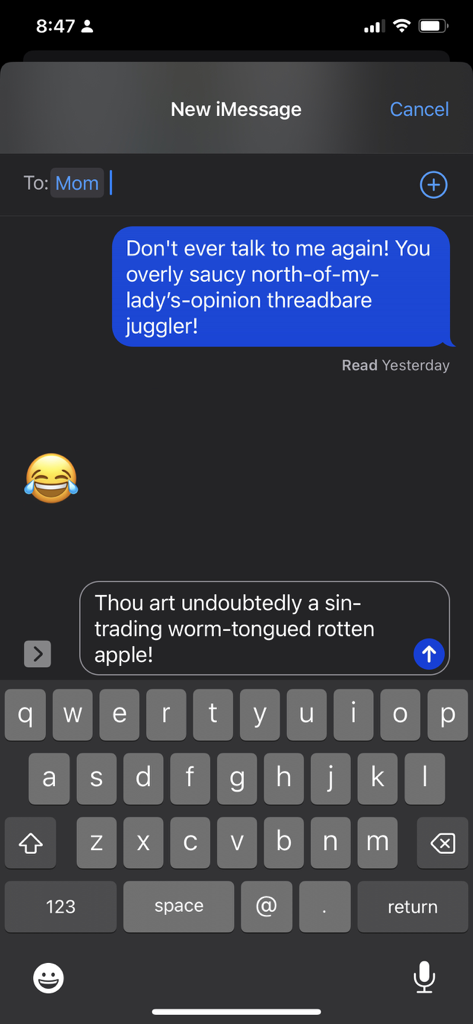Shaky Shake - Shakespearean insults used in a mobile text conversation