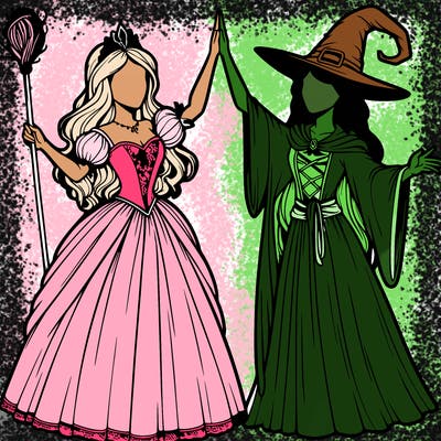 detailed realistic split of a princess and a witch