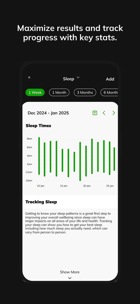 1 Percent Club - A mobile interface from the 1 Percent Club app showing a weekly sleep duration bar chart and data analysis.