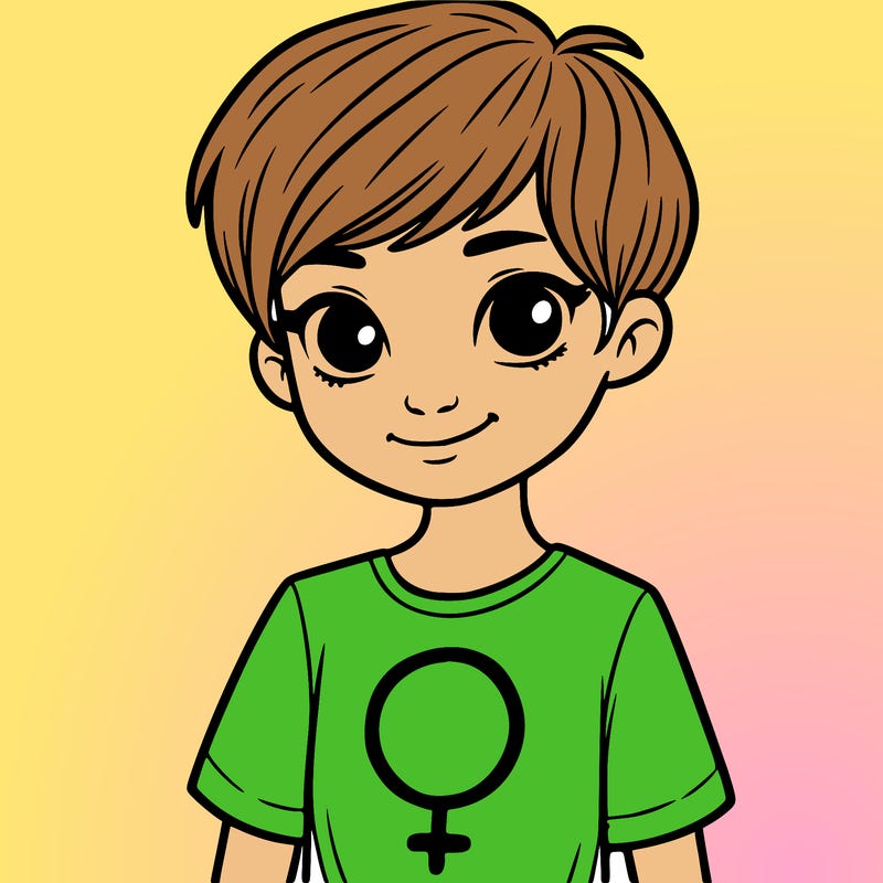 girl with pixie cut and feminist shirt