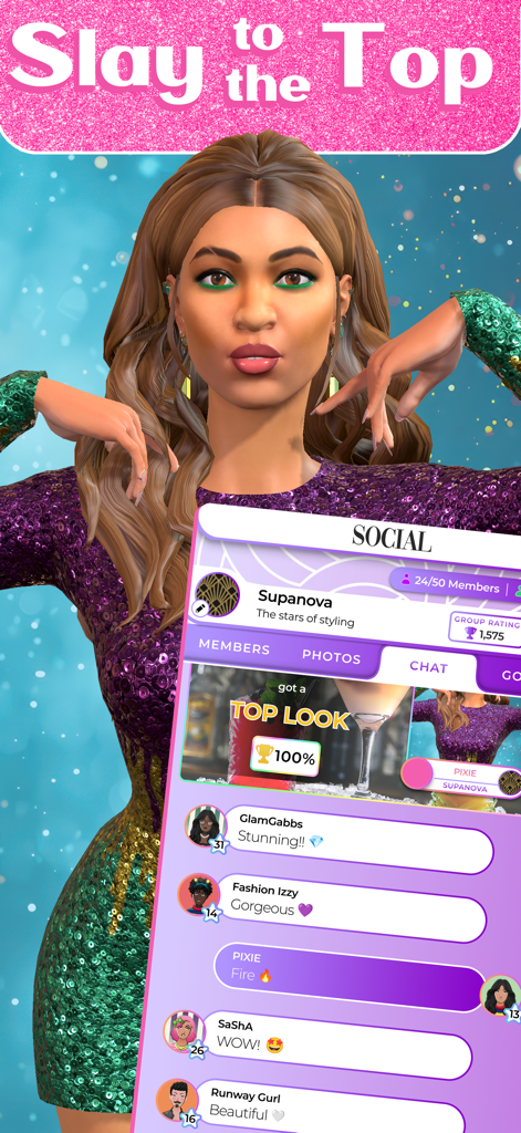 A 3D model in Fashion AR with an overlay of the social group chat and positive comments from other stylists