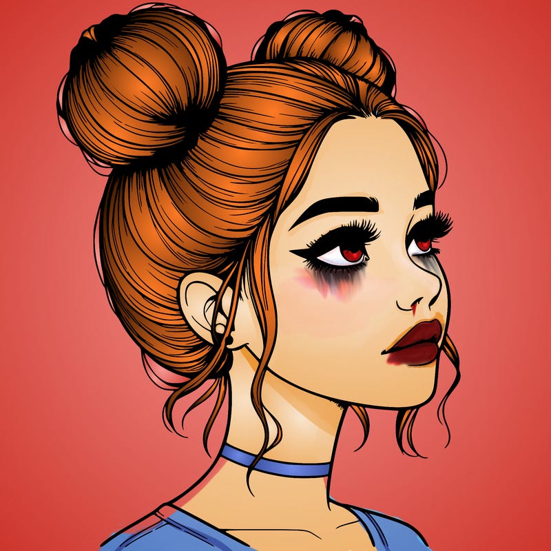 realistic girl with buns on the top of her head