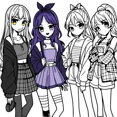 teen manga girls group of 4