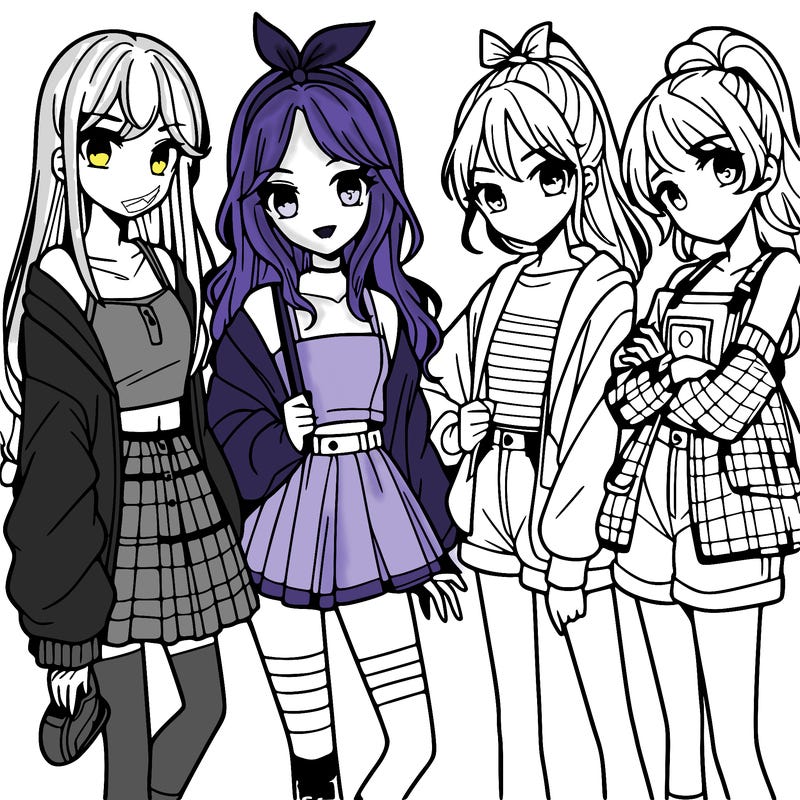 teen manga girls group of 4