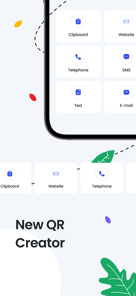 Dual App - WA Web Cloner - Bildschirm der Dual App mit Optionen für den QR-Code-Generator für Website-Telefontext und E-Mail