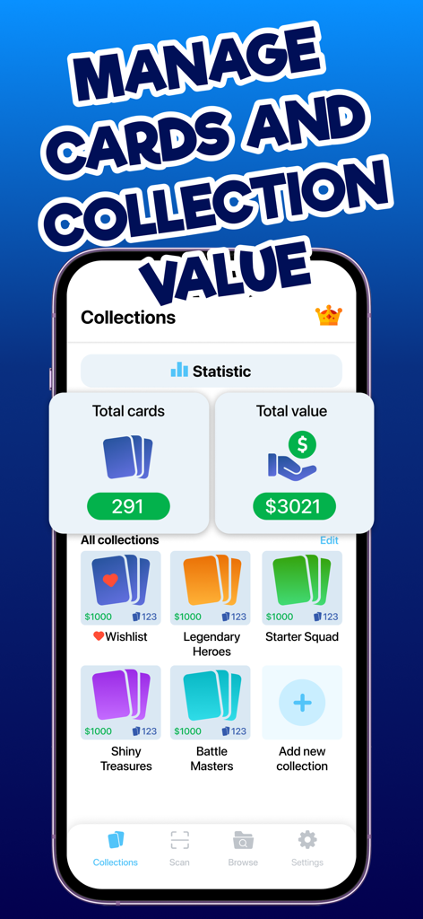 Card Scanner TCG for Pokemon - Dashboard of a Pokemon card scanner app showing total portfolio value and organized card collections