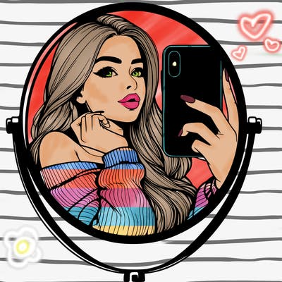 realistic girl taking mirror selfie beautiful